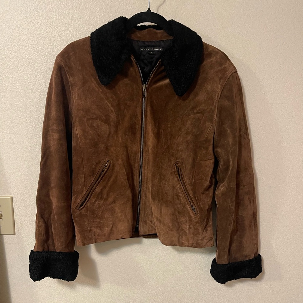 Women's Suede Leather Jacket with Sheer Trim